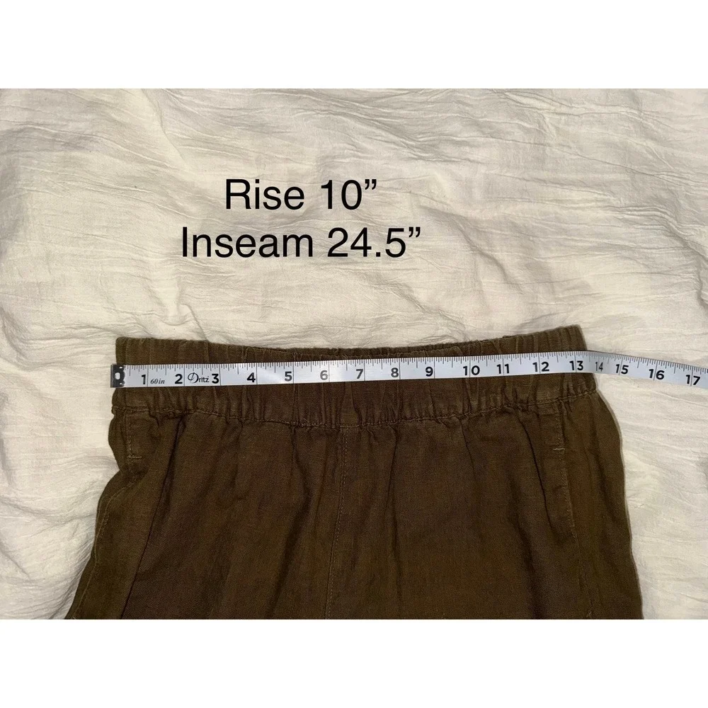 American Giant brown 100% linen pull on elastic waist wide leg pants women's XS - Picture 8 of 8